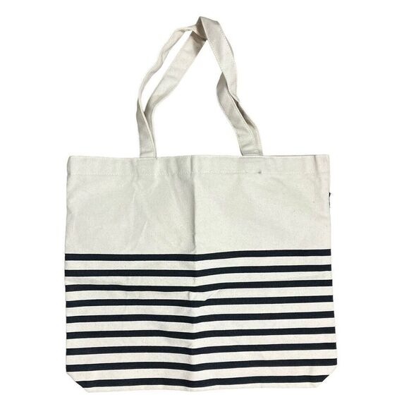J Crew Tote Adult Canvas Striped Square Everyday Cotton H4998 Navy Blue - Picture 1 of 8